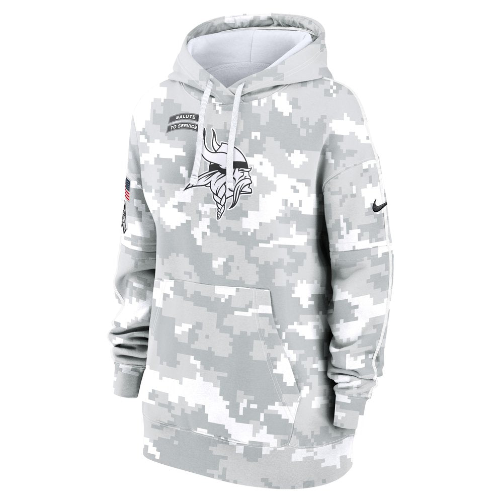 Women's Minnesota Vikings Arctic Camo 2024 Salute To Service Club Fleece Pullover Hoodie 