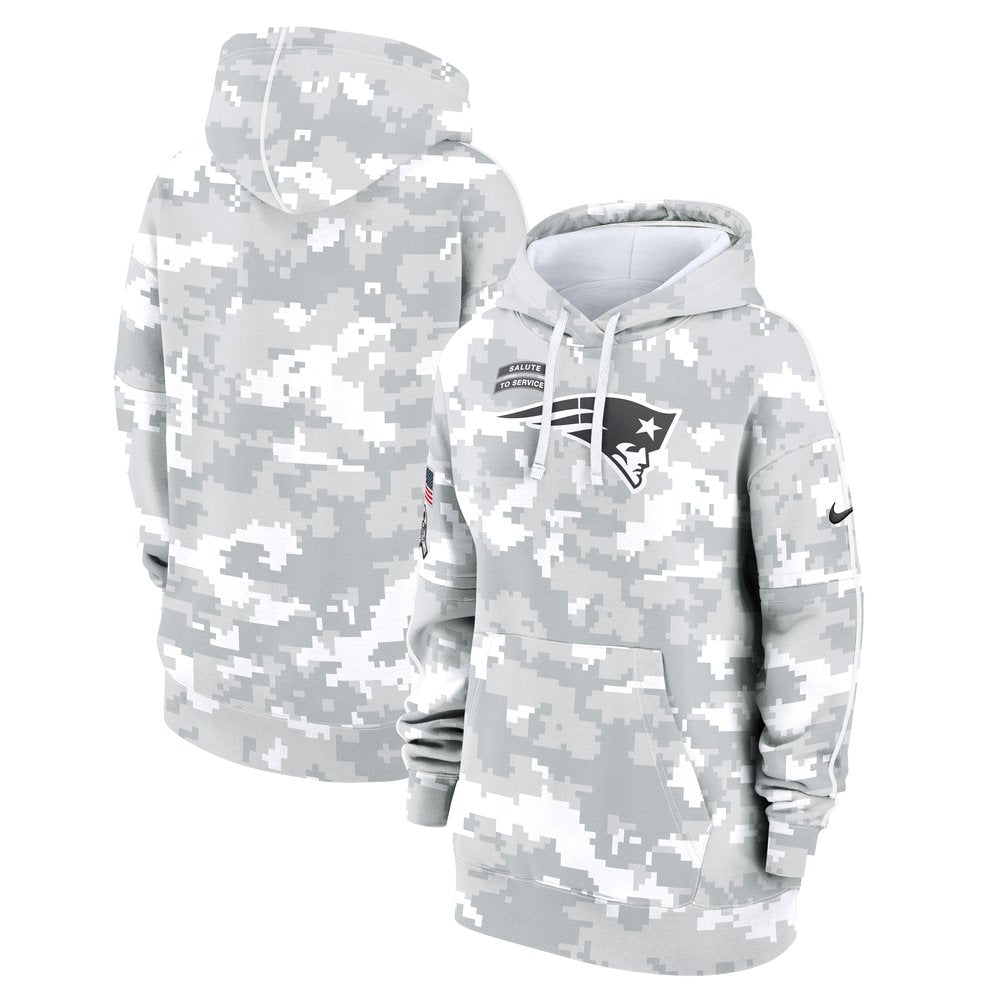 Women's New England Patriots Arctic Camo 2024 Salute To Service Club Fleece Pullover Hoodie 