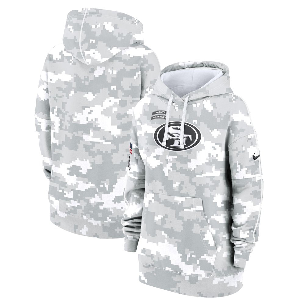 Women's San Francisco 49ers Arctic Camo 2024 Salute To Service Club Fleece Pullover Hoodie 