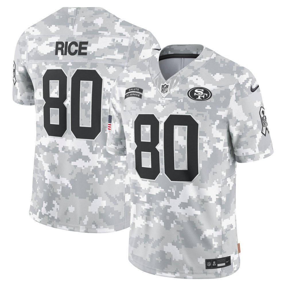 Men's San Francisco 49ers Jerry Rice Arctic Camo 2024 Salute to Service Retired Player Limited Jersey 