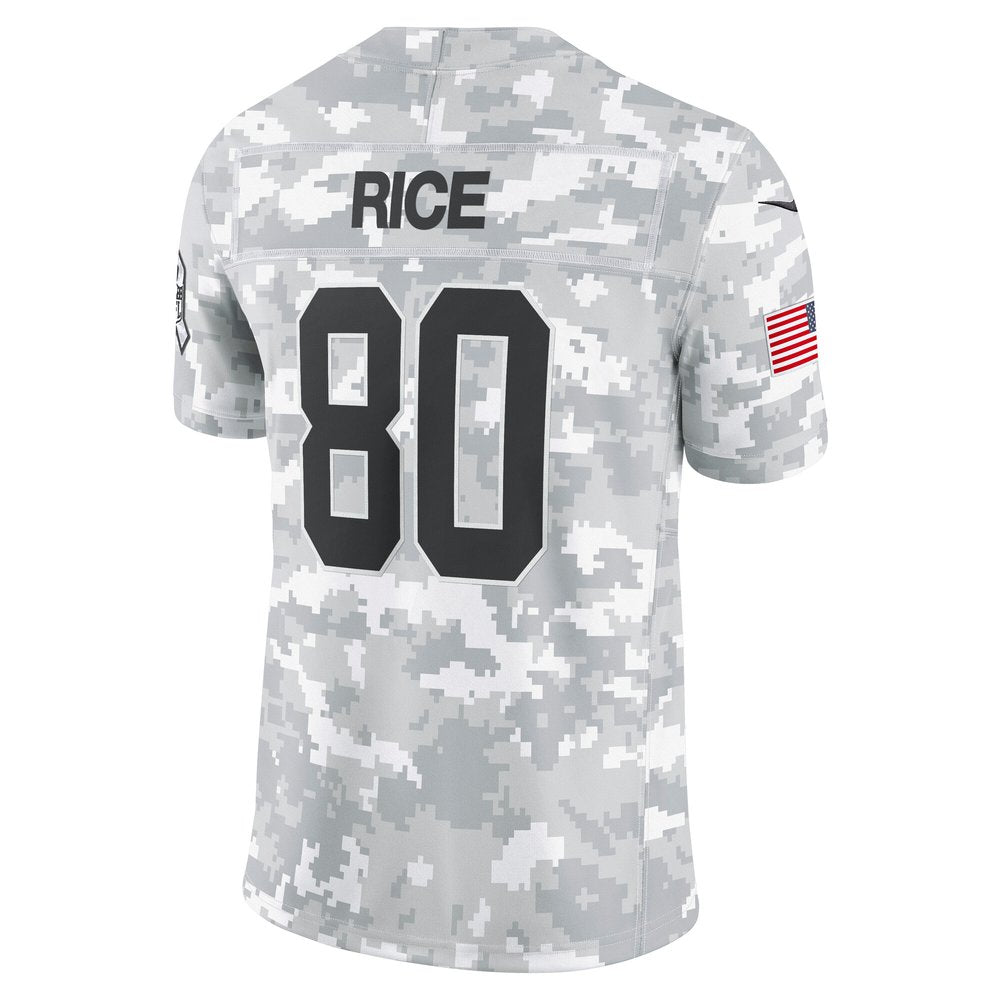 Men's San Francisco 49ers Jerry Rice Arctic Camo 2024 Salute to Service Retired Player Limited Jersey 