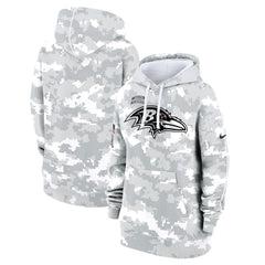 Women's Baltimore Ravens Arctic Camo 2024 Salute To Service Club Fleece Pullover Hoodie 