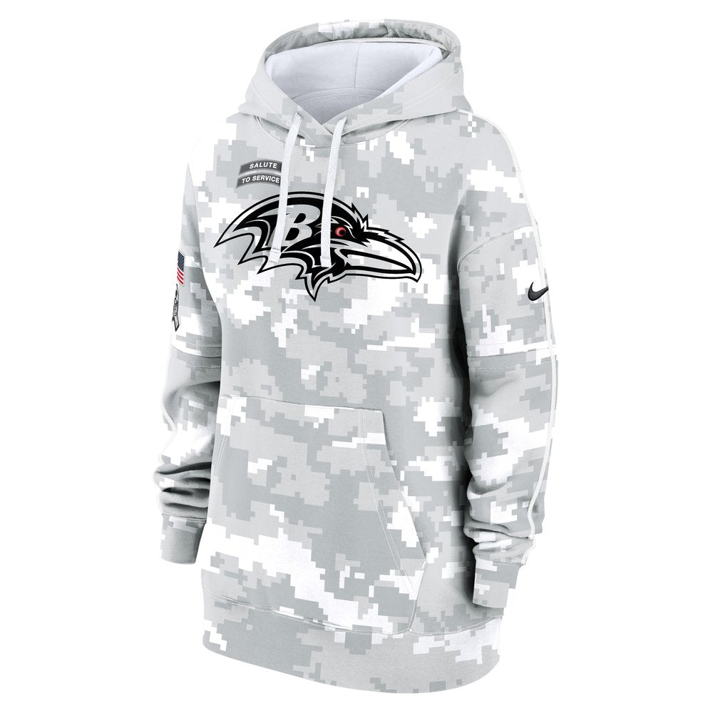 Women's Baltimore Ravens Arctic Camo 2024 Salute To Service Club Fleece Pullover Hoodie 