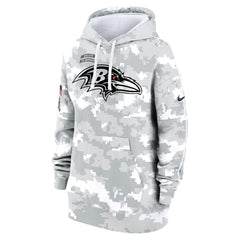 Women's Baltimore Ravens Arctic Camo 2024 Salute To Service Club Fleece Pullover Hoodie 