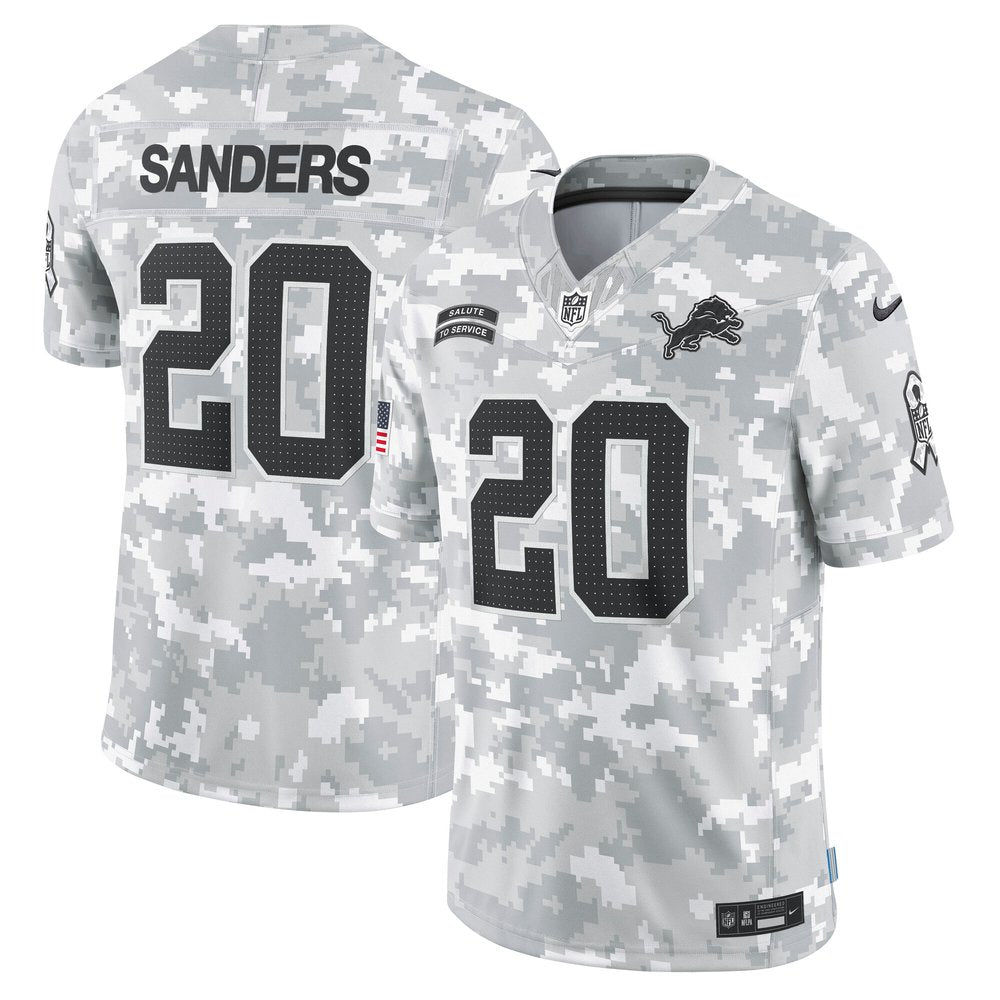 Men's Detroit Lions Barry Sanders Arctic Camo 2024 Salute to Service Retired Player Limited Jersey 