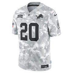 Men's Detroit Lions Barry Sanders Arctic Camo 2024 Salute to Service Retired Player Limited Jersey 