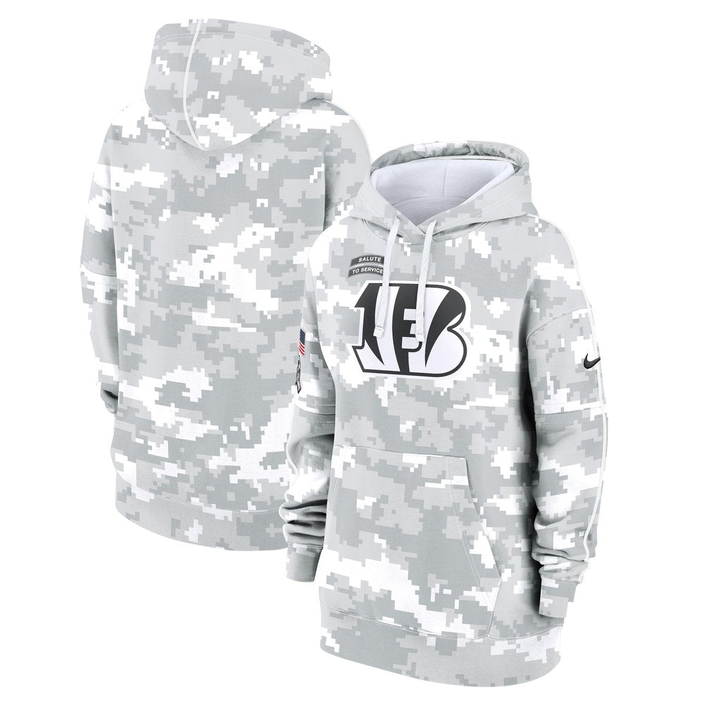 Women's Cincinnati Bengals Arctic Camo 2024 Salute To Service Club Fleece Pullover Hoodie 