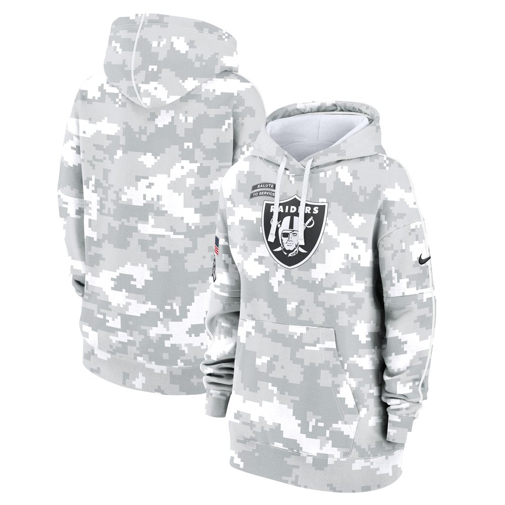 Women's Las Vegas Raiders Arctic Camo 2024 Salute To Service Club Fleece Pullover Hoodie 