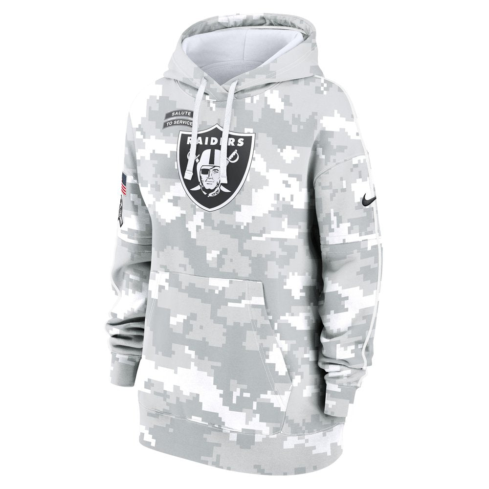 Women's Las Vegas Raiders Arctic Camo 2024 Salute To Service Club Fleece Pullover Hoodie 
