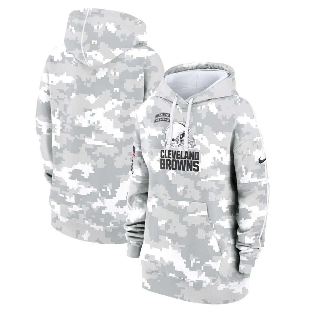 Women's Cleveland Browns Arctic Camo 2024 Salute To Service Club Fleece Pullover Hoodie 