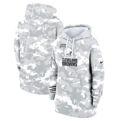 Women's Cleveland Browns Arctic Camo 2024 Salute To Service Club Fleece Pullover Hoodie 