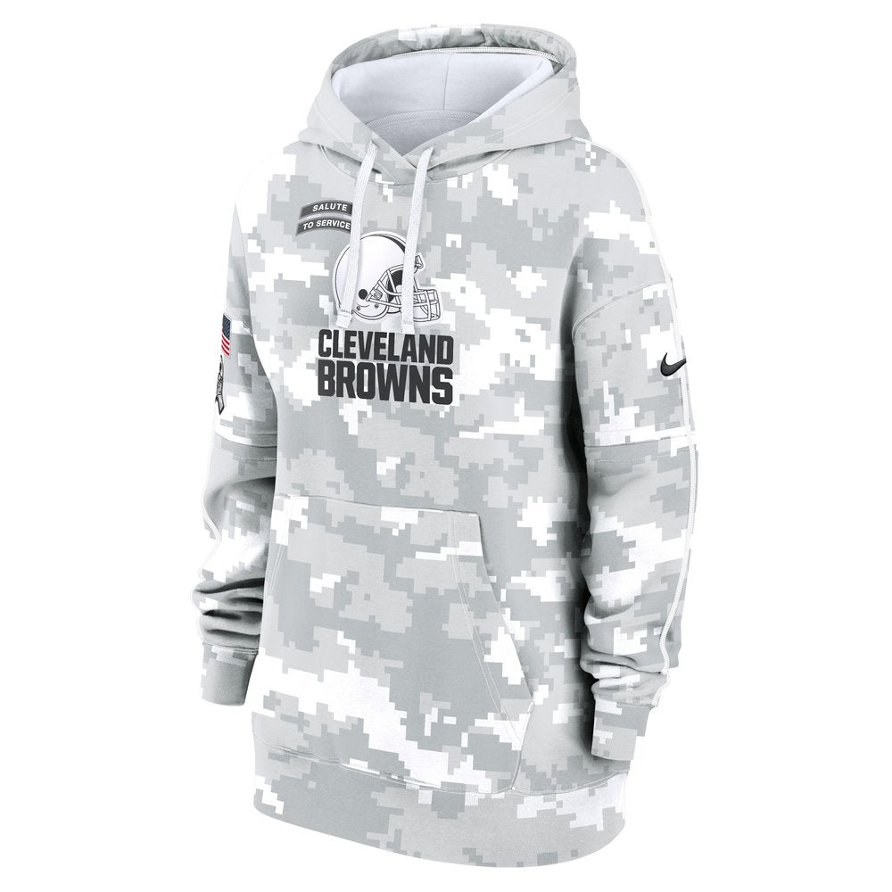 Women's Cleveland Browns Arctic Camo 2024 Salute To Service Club Fleece Pullover Hoodie 