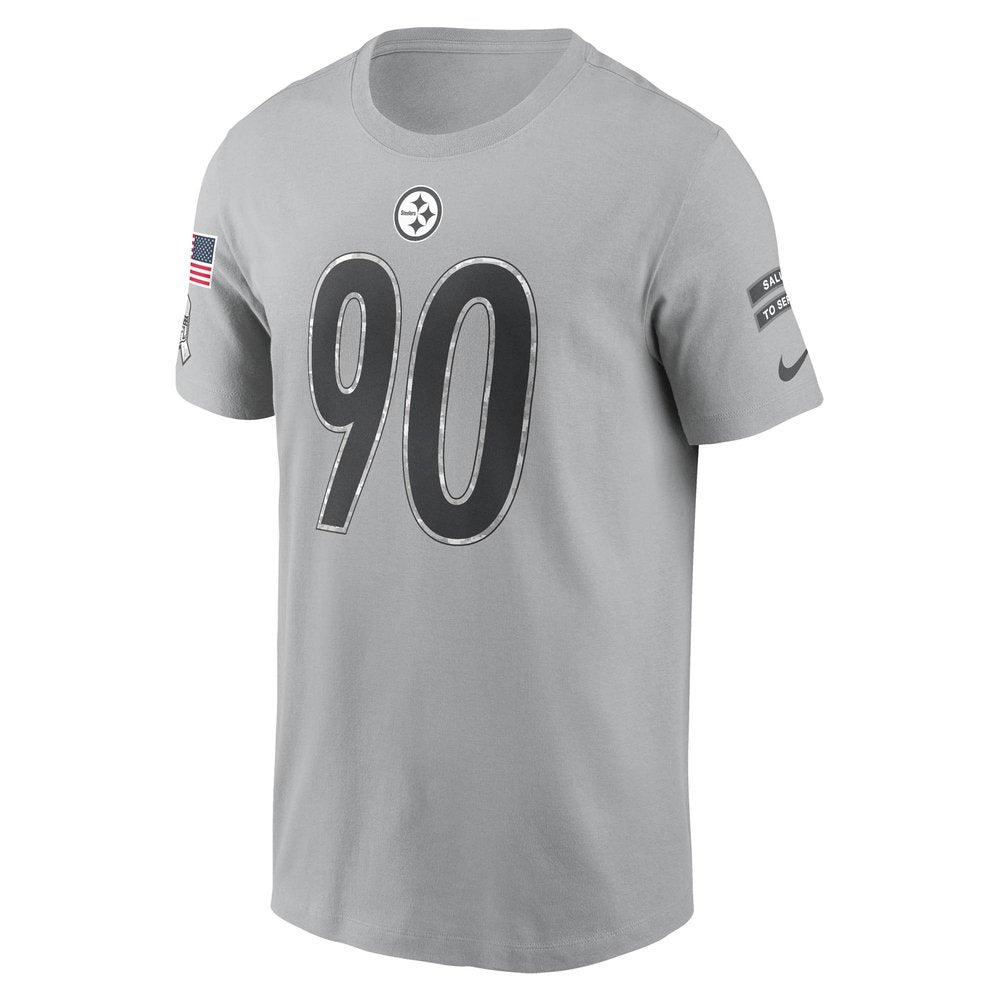 Men's Pittsburgh Steelers T.J. Watt Gray 2024 Salute To Service Name & Number T-Shirt 