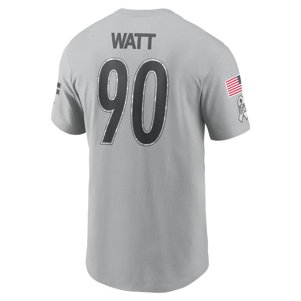 Men's Pittsburgh Steelers T.J. Watt Gray 2024 Salute To Service Name & Number T-Shirt 