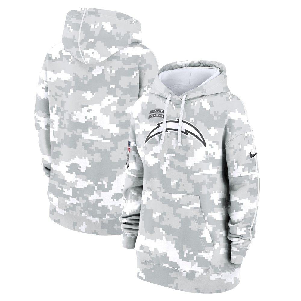 Women's Los Angeles Chargers Arctic Camo 2024 Salute To Service Club Fleece Pullover Hoodie 