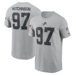 Men's Detroit Lions Aidan Hutchinson Gray 2024 Salute To Service Name & Number T-Shirt 