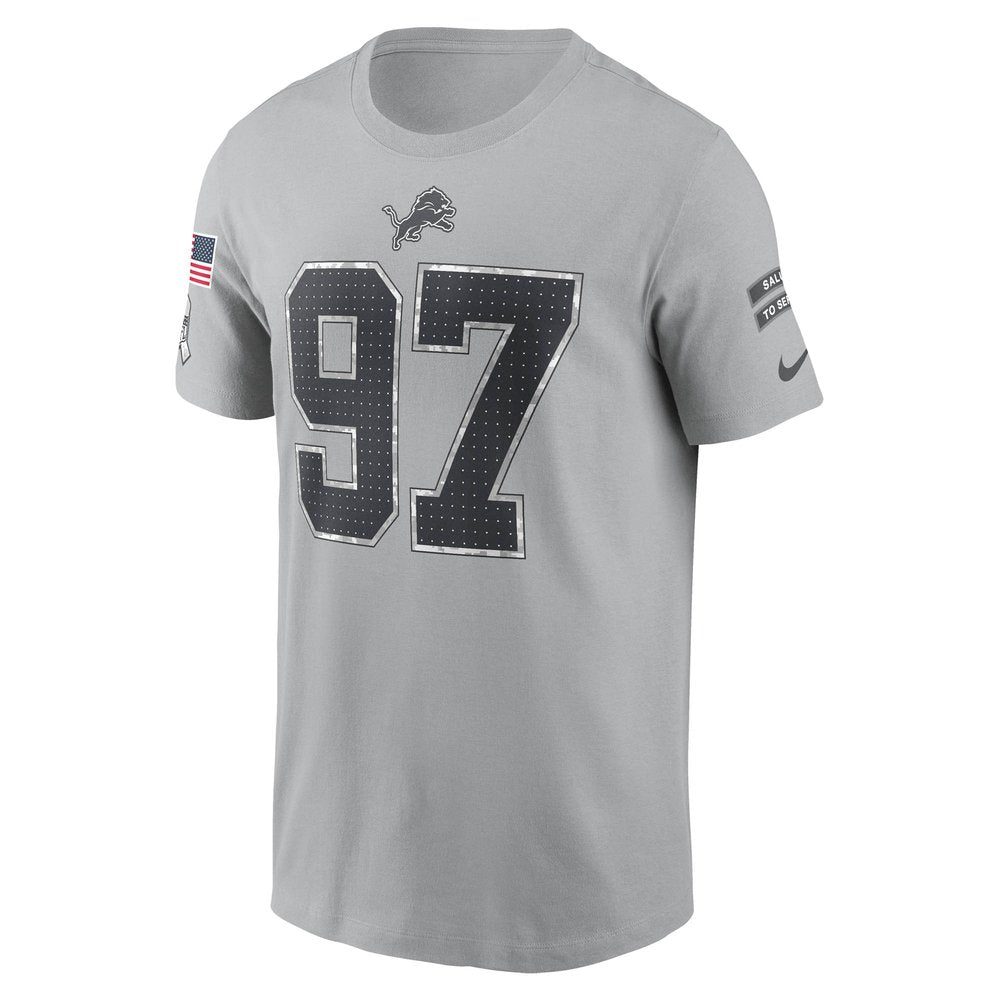 Men's Detroit Lions Aidan Hutchinson Gray 2024 Salute To Service Name & Number T-Shirt 