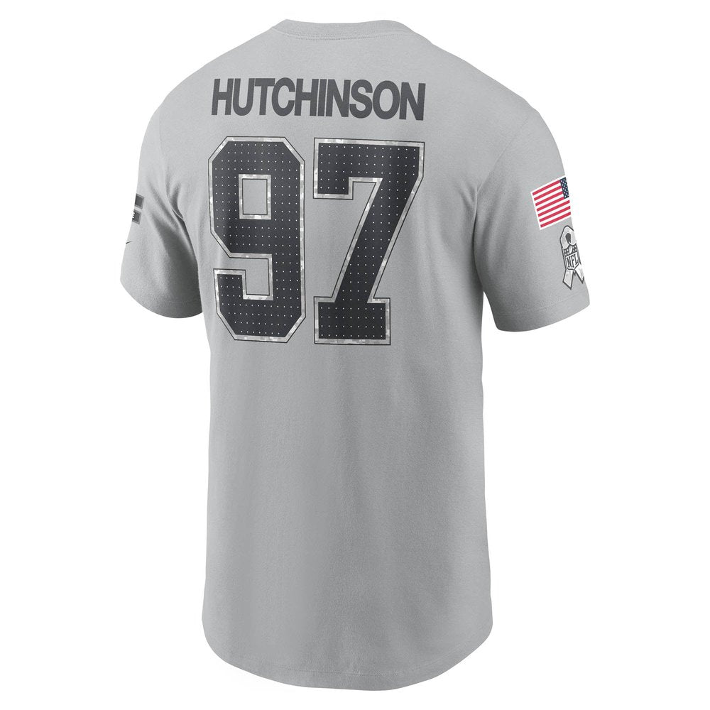 Men's Detroit Lions Aidan Hutchinson Gray 2024 Salute To Service Name & Number T-Shirt 