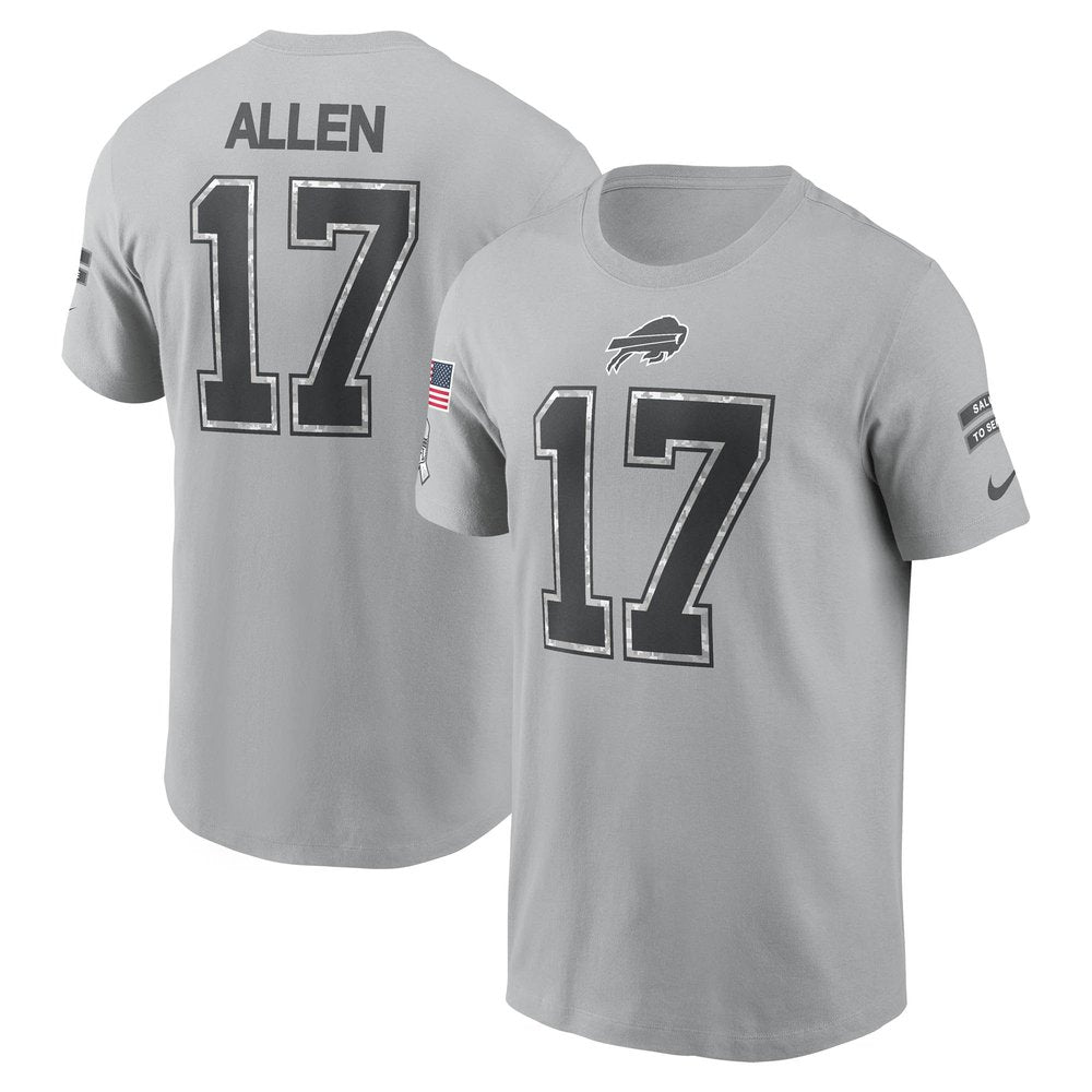 Men's Buffalo Bills Josh Allen Gray 2024 Salute To Service Name & Number T-Shirt 
