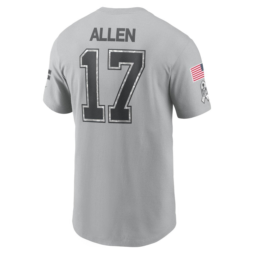 Men's Buffalo Bills Josh Allen Gray 2024 Salute To Service Name & Number T-Shirt 