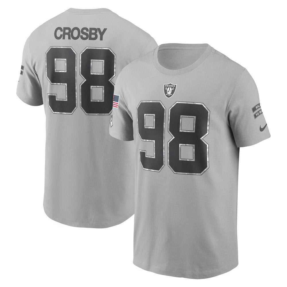 Men's Las Vegas Raiders Maxx Crosby Gray 2024 Salute To Service Name & Number T-Shirt 