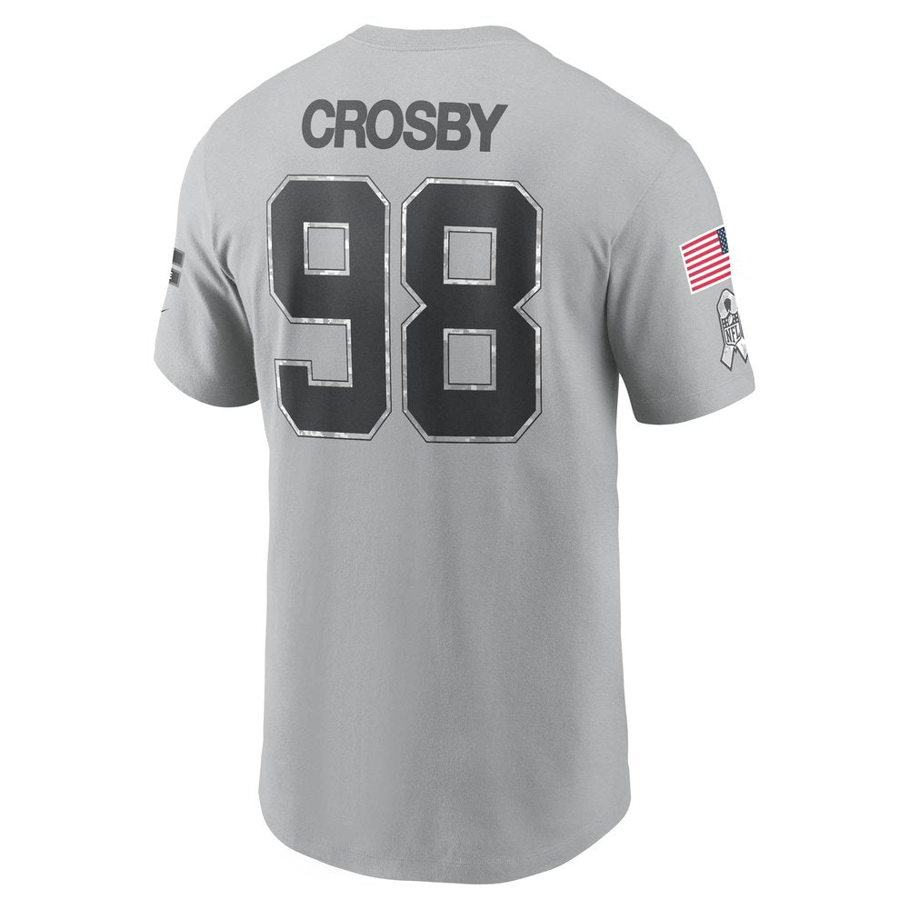 Men's Las Vegas Raiders Maxx Crosby Gray 2024 Salute To Service Name & Number T-Shirt 