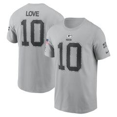 Men's Green Bay Packers Jordan Love Gray 2024 Salute To Service Name & Number T-Shirt 
