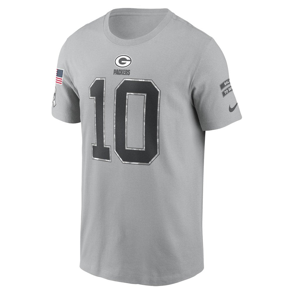Men's Green Bay Packers Jordan Love Gray 2024 Salute To Service Name & Number T-Shirt 