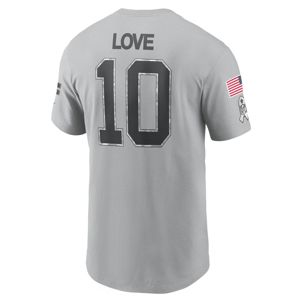Men's Green Bay Packers Jordan Love Gray 2024 Salute To Service Name & Number T-Shirt 