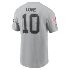 Men's Green Bay Packers Jordan Love Gray 2024 Salute To Service Name & Number T-Shirt 