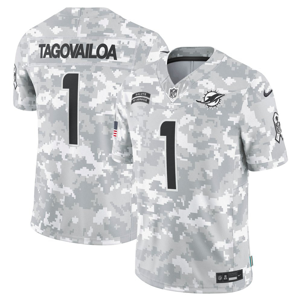 Men's Miami Dolphins Tua Tagovailoa Arctic Camo 2024 Salute to Service Limited Jersey 