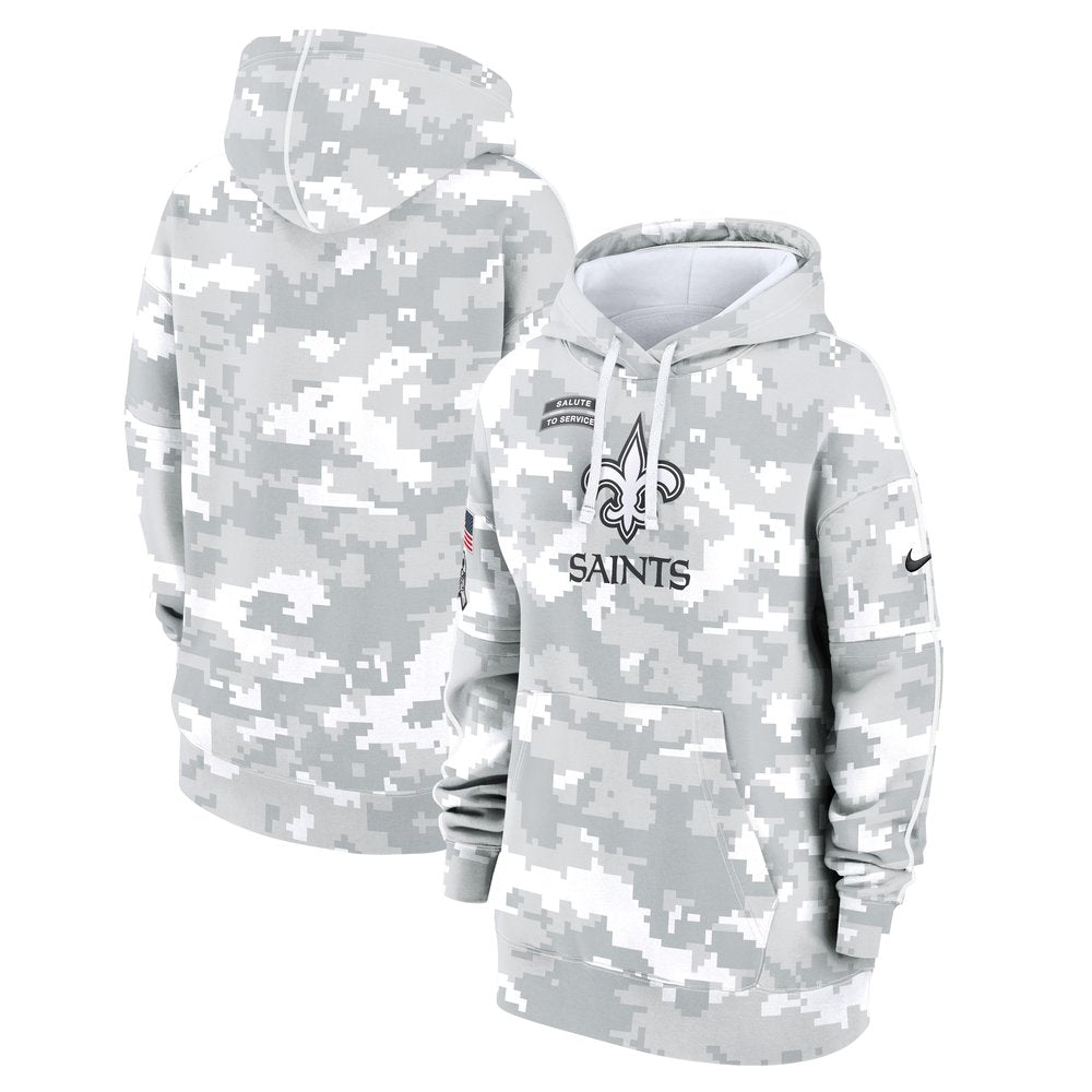 Women's New Orleans Saints Arctic Camo 2024 Salute To Service Club Fleece Pullover Hoodie 