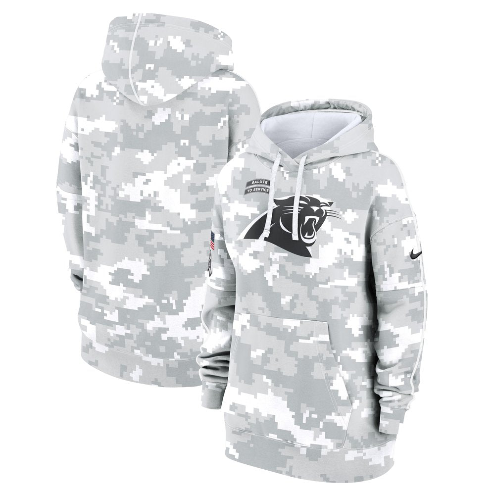 Women's Carolina Panthers Arctic Camo 2024 Salute To Service Club Fleece Pullover Hoodie 