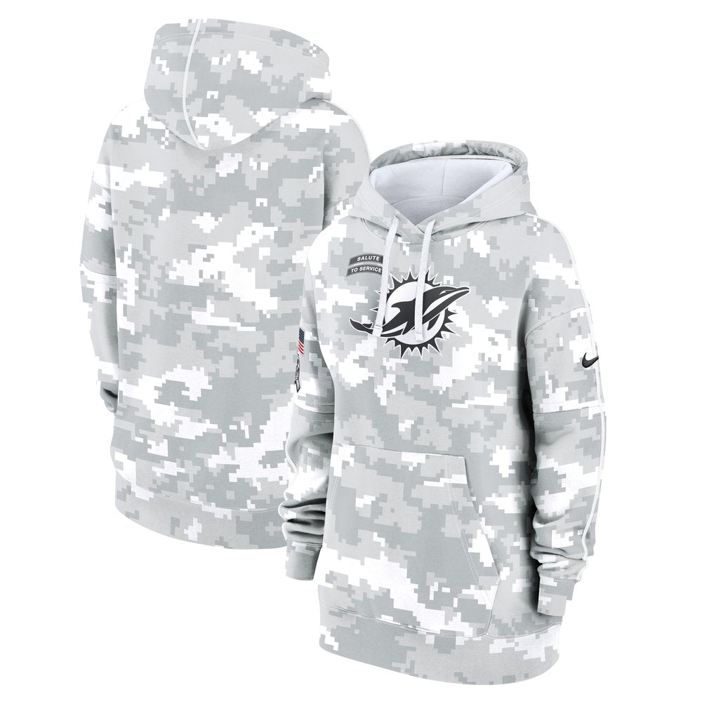 Women's Miami Dolphins Arctic Camo 2024 Salute To Service Club Fleece Pullover Hoodie 