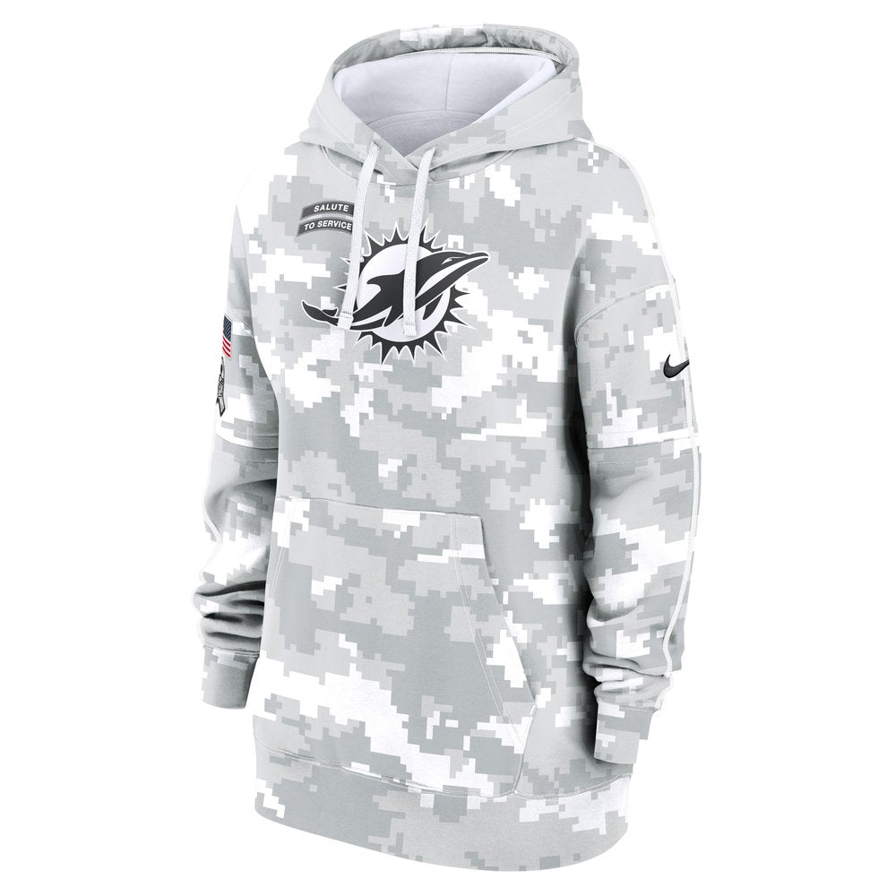 Women's Miami Dolphins Arctic Camo 2024 Salute To Service Club Fleece Pullover Hoodie 