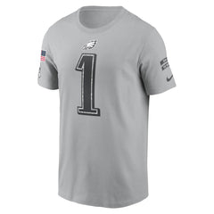 Men's Philadelphia Eagles Jalen Hurts Gray 2024 Salute To Service Name & Number T-Shirt 