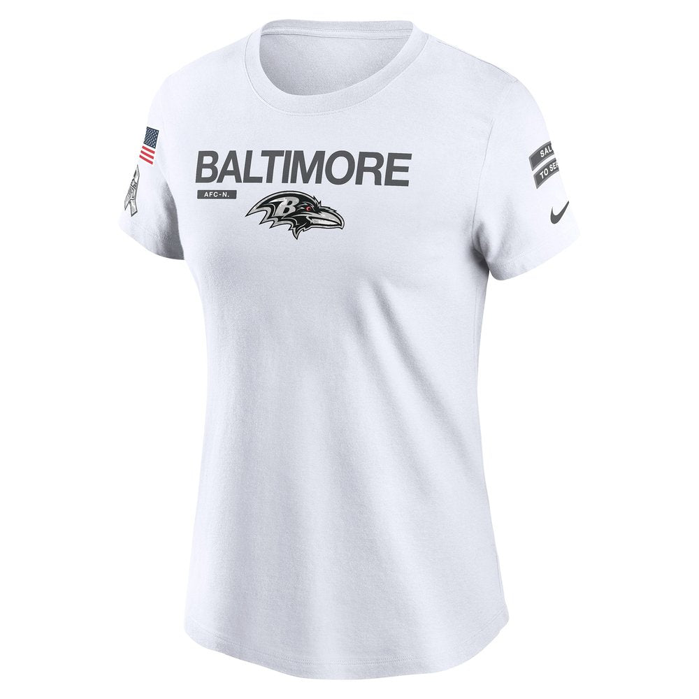 Women's Baltimore Ravens White 2024 Salute To Service Legend Performance T-Shirt 