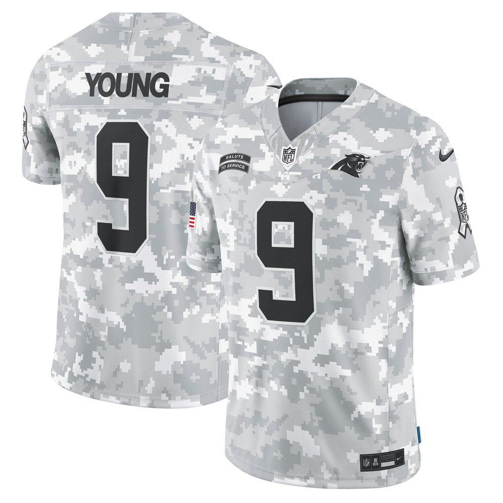 Men's Carolina Panthers Bryce Young Arctic Camo 2024 Salute to Service Limited Jersey 