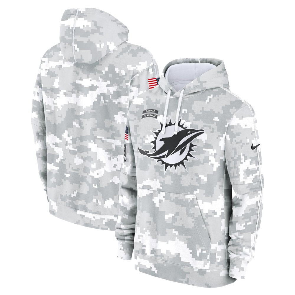 Youth Miami Dolphins White/Gray 2024 Salute To Service Pullover Hoodie 