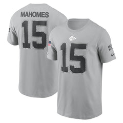 Men's Kansas City Chiefs Patrick Mahomes Gray 2024 Salute To Service Name & Number T-Shirt 
