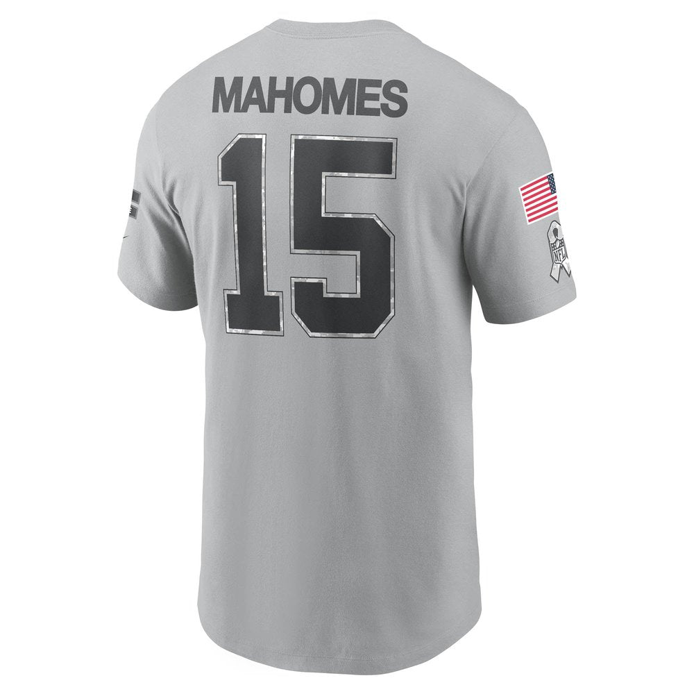 Men's Kansas City Chiefs Patrick Mahomes Gray 2024 Salute To Service Name & Number T-Shirt 