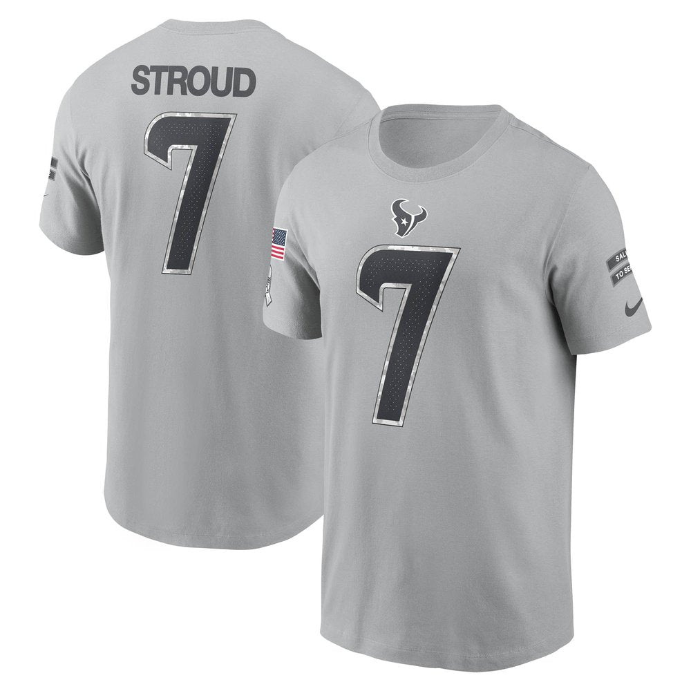Men's Houston Texans C.J. Stroud Gray 2024 Salute To Service Name & Number T-Shirt 