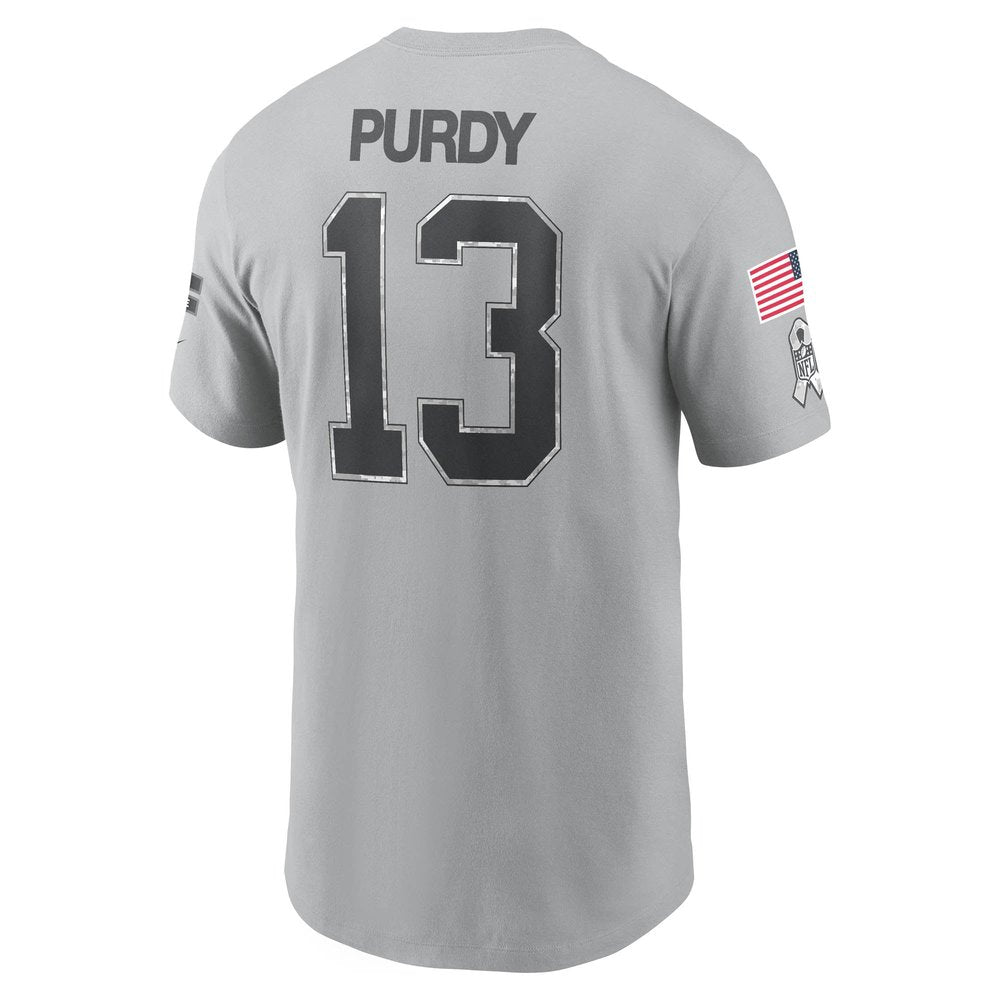 Men's San Francisco 49ers Brock Purdy Gray 2024 Salute To Service Name & Number T-Shirt 