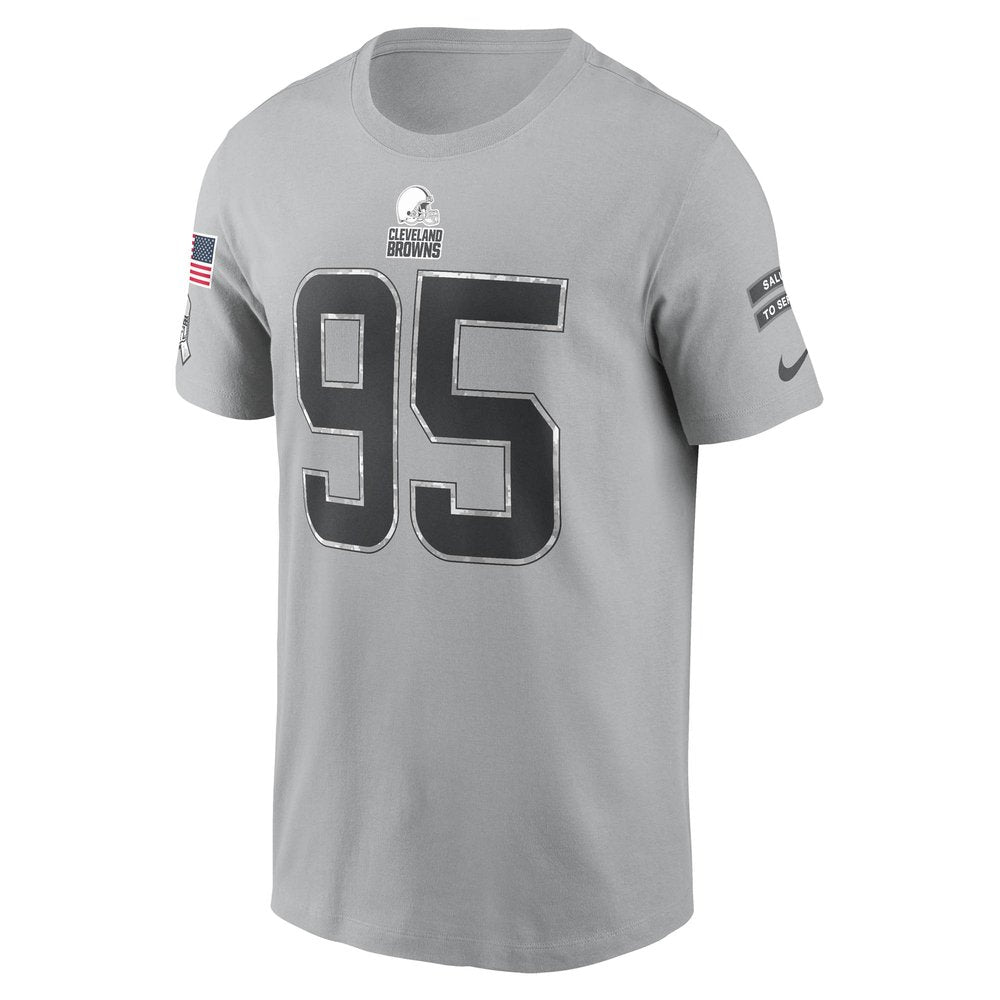 Men's Cleveland Browns Myles Garrett Gray 2024 Salute To Service Name & Number T-Shirt 