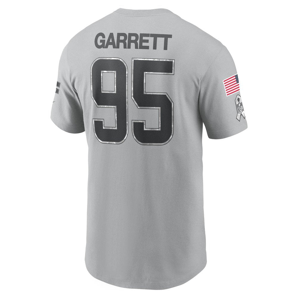 Men's Cleveland Browns Myles Garrett Gray 2024 Salute To Service Name & Number T-Shirt 