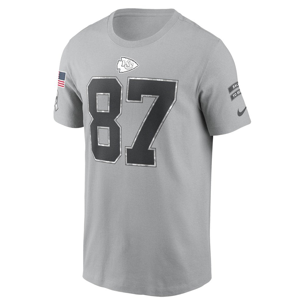 Men's Kansas City Chiefs Travis Kelce Gray 2024 Salute To Service Name & Number T-Shirt 