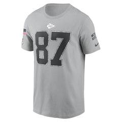 Men's Kansas City Chiefs Travis Kelce Gray 2024 Salute To Service Name & Number T-Shirt 