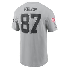Men's Kansas City Chiefs Travis Kelce Gray 2024 Salute To Service Name & Number T-Shirt 