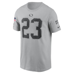 Men's San Francisco 49ers Christian McCaffrey Gray 2024 Salute To Service Name & Number T-Shirt 