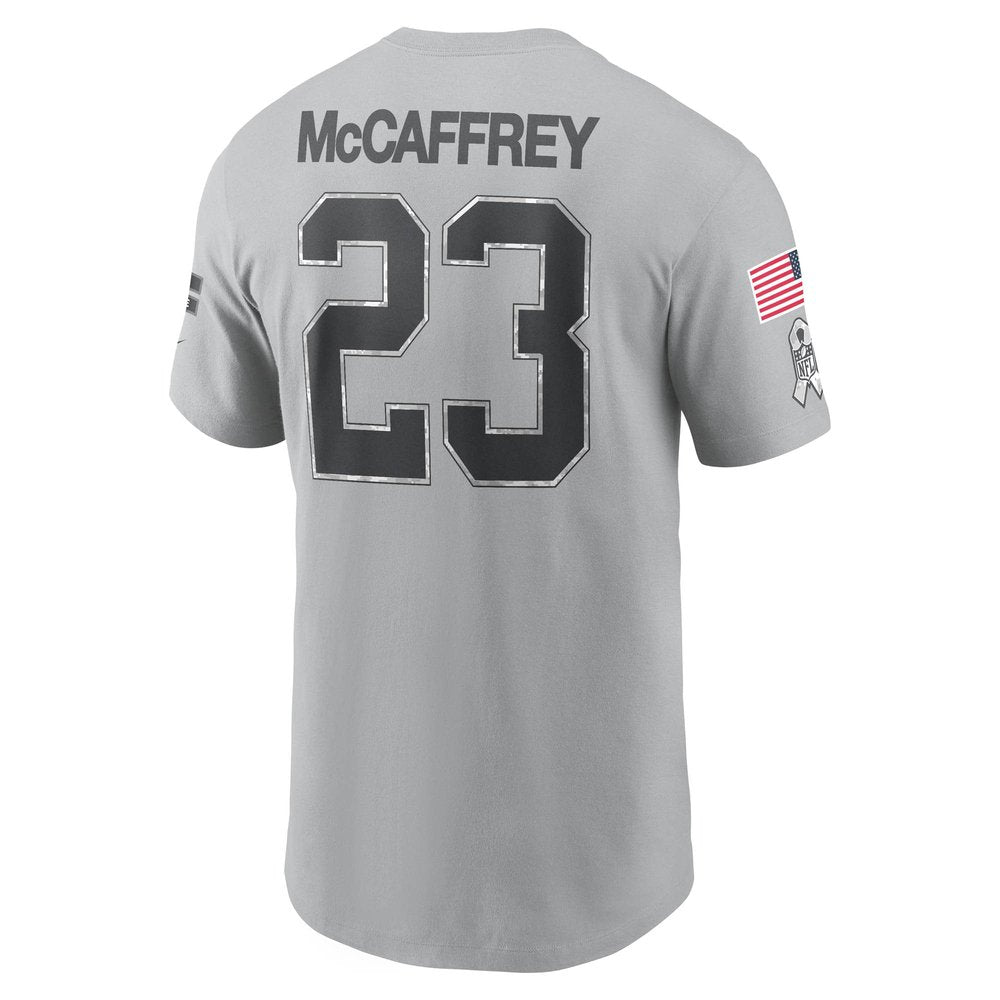 Men's San Francisco 49ers Christian McCaffrey Gray 2024 Salute To Service Name & Number T-Shirt 